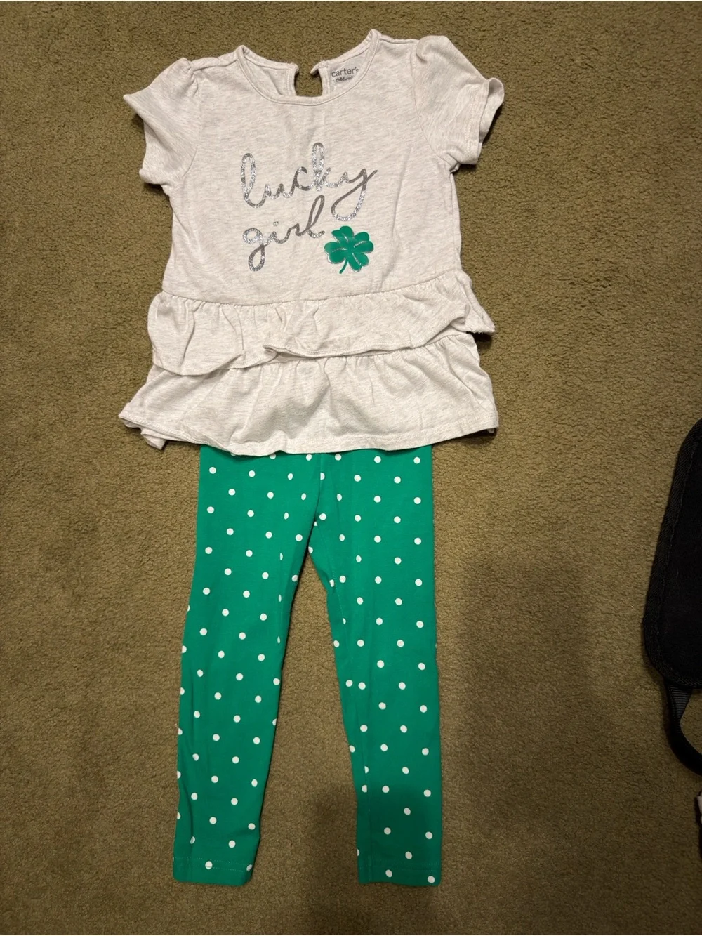 Carter's Gray Ruffle Tee with Green Polka Dot Leggings